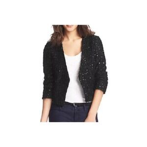 LOFT Sequin Knit‎ Open Blazer Jacket Size 10 Mohair lined Black